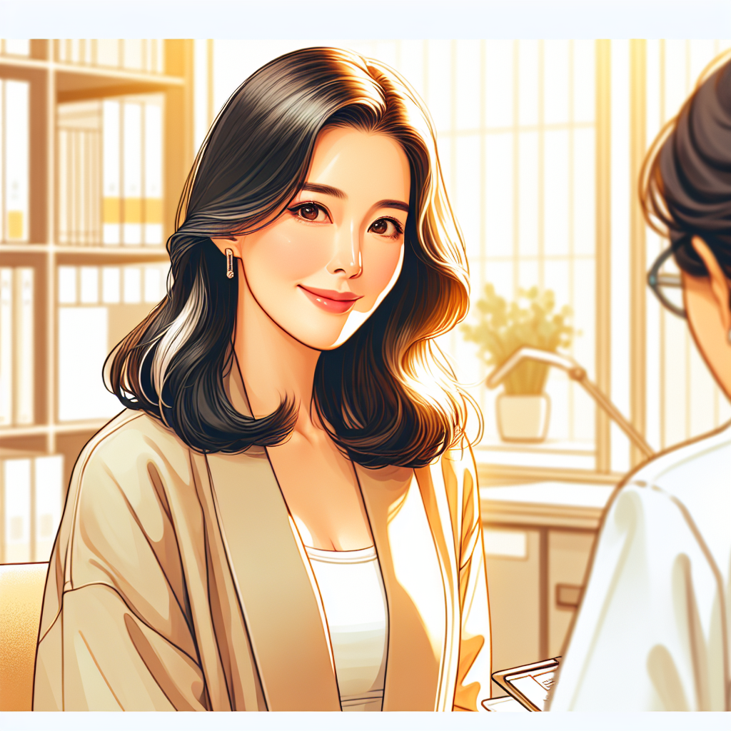 산부인과 진료실에서 의사와 진지하게 상담하는 중년 여성